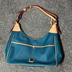 Dooney & Bourke Teal Leather Rebecca hobo Bag with Tan Trim and Burgundy Accents